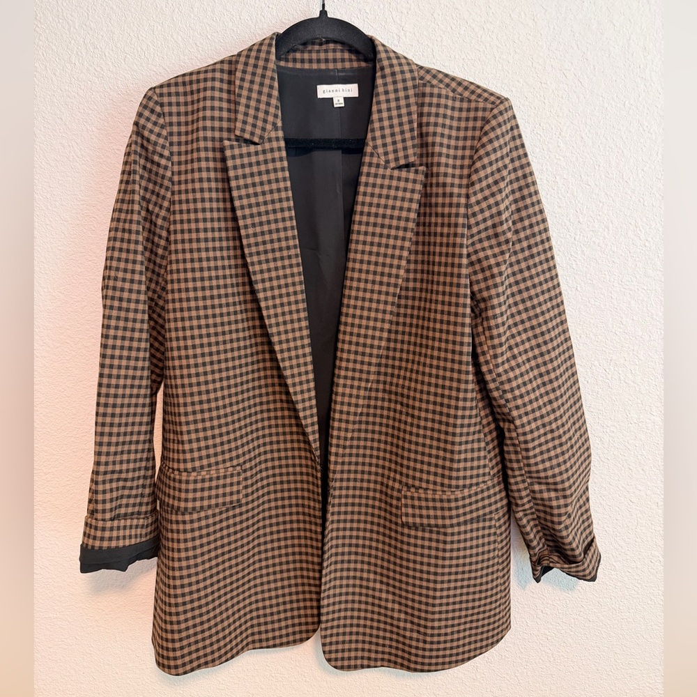 Gianni Bini Tan and Black Checkered Blazer